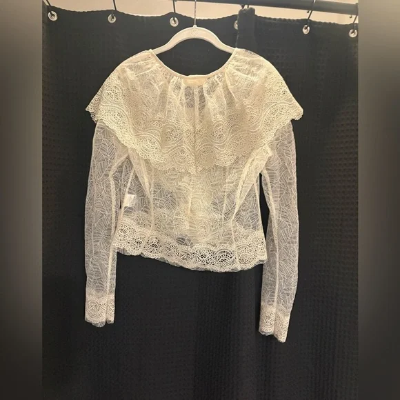 Free People Nigel Preston Victorian Lace Blouse Cream Lace Medium NWT - Picture 6 of 6